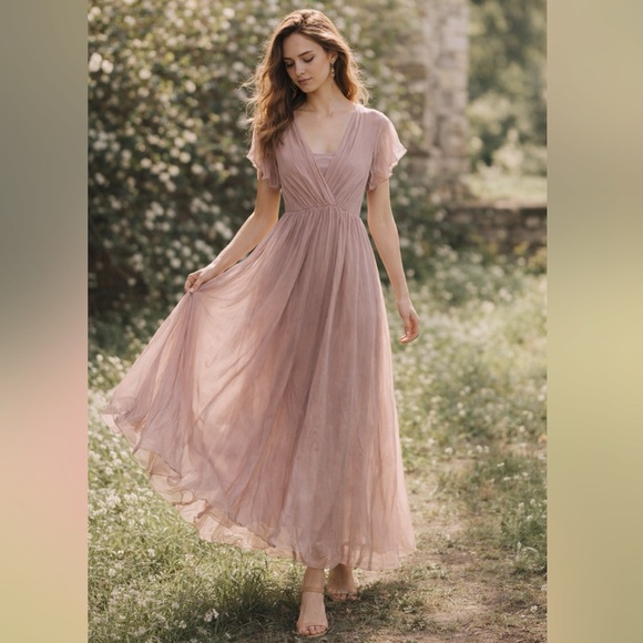 Lara Guidotti Dresses & Skirts - Lara Guidotti Silk Blend Maxi Dress M Pink Made in Italy Sheer Romantic Boho